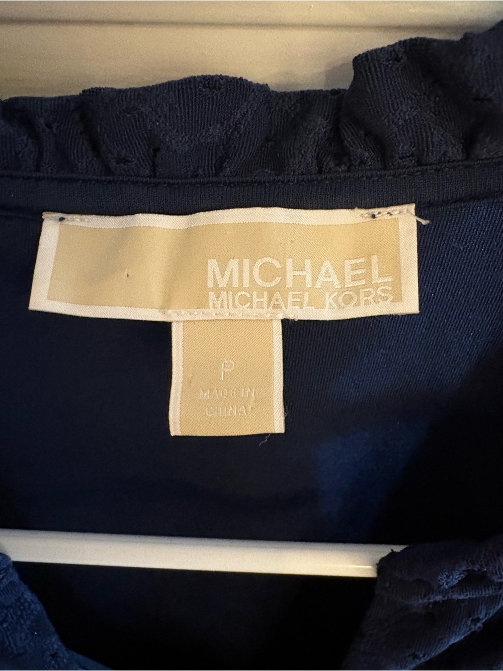 Michael Kors Navy Eyelet V-Neck Ruffle Hem Mini Dress - Picture 2 of 6